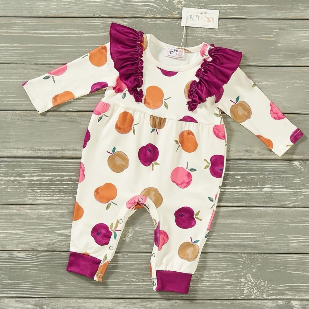 NWT Pete+Lucy Romper Apple Picking Party Print